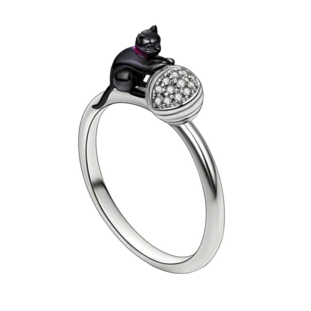 NWT Black Cat With Yarn Ring S925 Sterling Silver Stamped Sz.8 - Picture 7 of 10